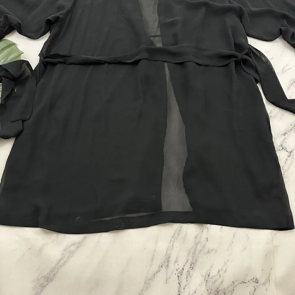 Cacique Womens Vintage Negligee Slip Robe Set Plus Size S Black Sheer Floral - Picture 15 of 16